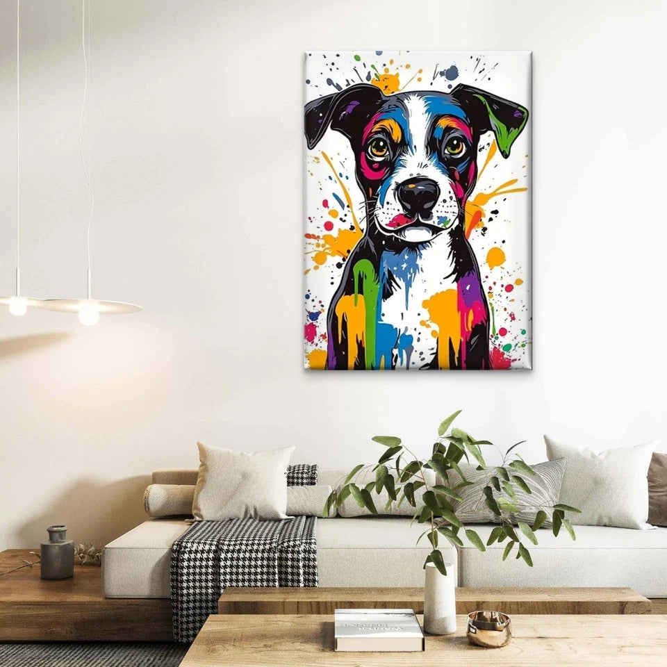 Neon Paint Drip Dog Art 40x60cm Metal Print Ready to Hang