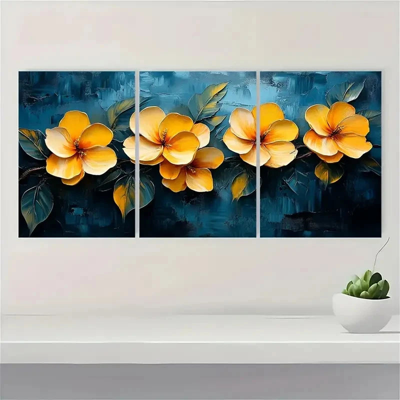 3pcs Yellow Flower Art Colorful Painting VB Wall Art Set Canvas Framed 60x90cm - High Quality Print 100% Australian Made Wall Canvas Ready to Hang