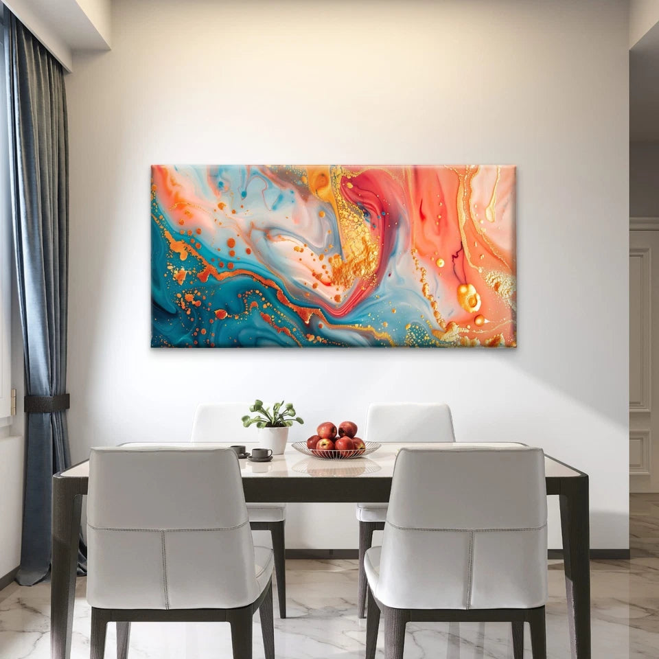 Abstract Whirls Colorful Marble Wall Art Canvas Office Home Room Framed 120x60cm