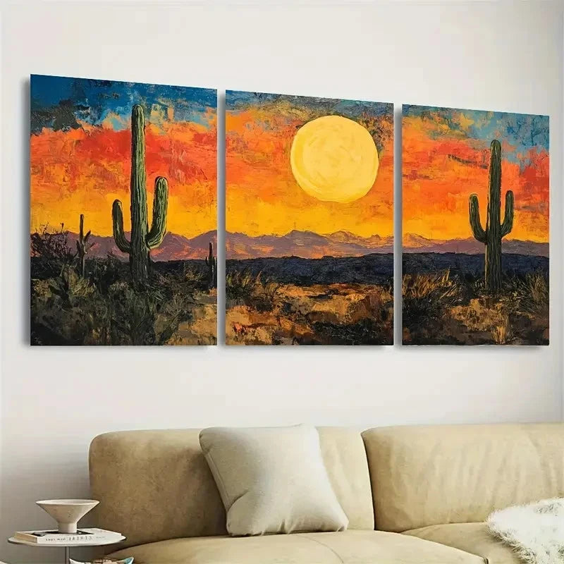 3pcs Western Sunset Desert Landscape Wall Art Set Canvas Framed 40x60cm - High Quality Print 100% Australian Made Wall Canvas Ready to Hang - Bella Home Decor