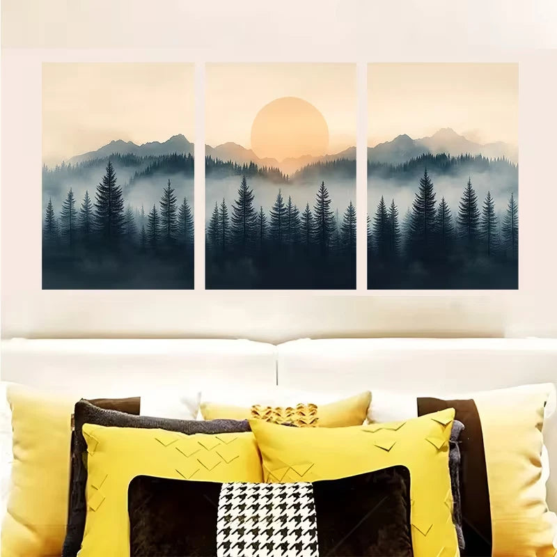 3pcs Evergreen Pine Tree Black and White Nature Wall Art Set Canvas Framed 60x90cm - High Quality Print 100% Australian Made Wall Canvas Ready to Hang