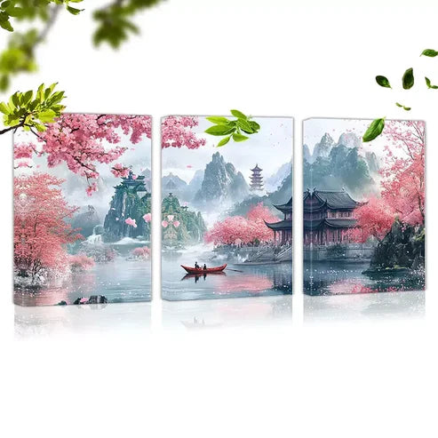 3pcs Traditional Chinese Landscape Art Set Canvas Unframed - High Quality Print 100% Australian Made Wall Canvas
