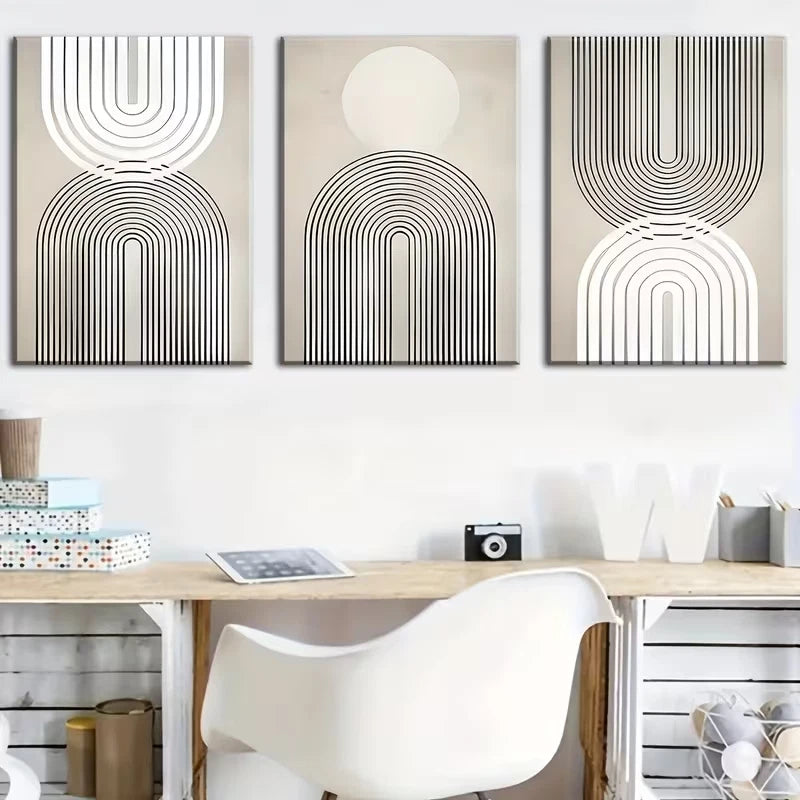 3pcs Modern Black And White Abstract Line Art Metal Print Ready to Hang Art