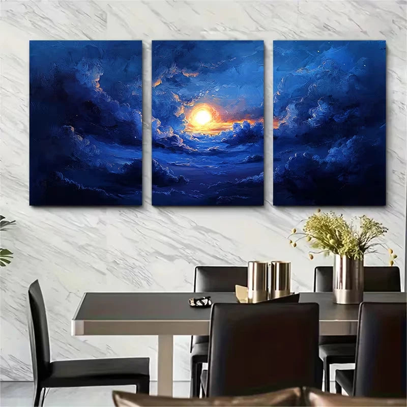 3pcs Abstract Dark Cloudy Night Sky Metal Print Ready to Hang Art