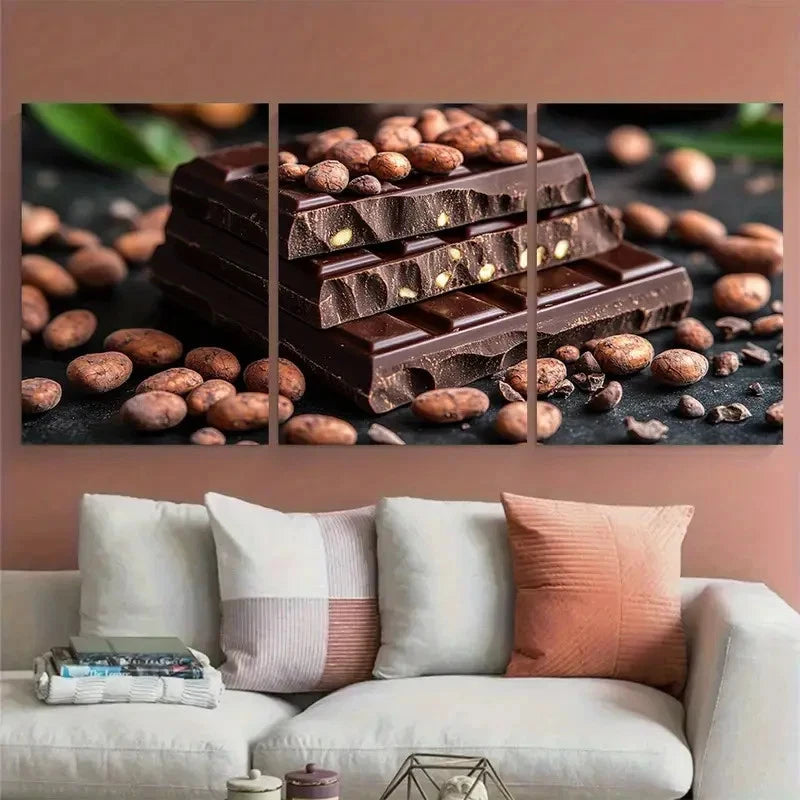 3pcs Cocoa Beans Chocolate Décor Perfect Wall Art Set Canvas Framed 40x60cm - High Quality Print 100% Australian Made Wall Canvas Ready to Hang