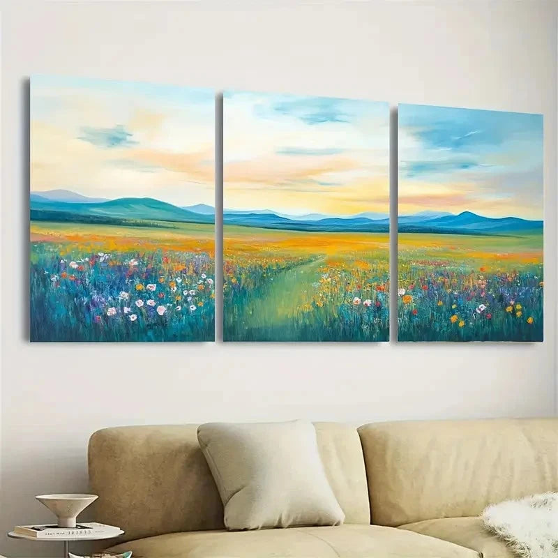 3pcs Horizontal Art Vintage Wildflower Wall Art Set Canvas Framed 60x90cm - High Quality Print 100% Australian Made Wall Canvas Ready to Hang