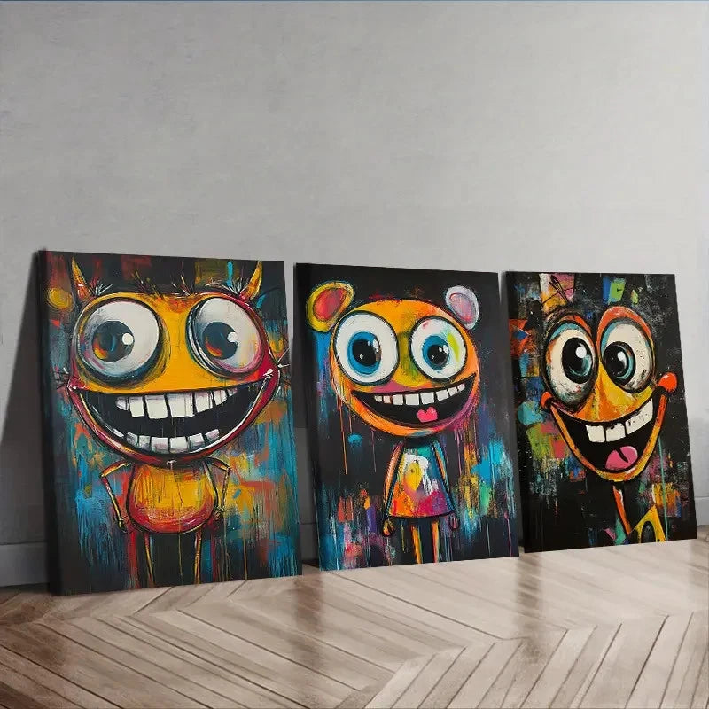 3pcs a happy character Wall Art Set Canvas Framed 40x60cm - High Quality Print 100% Australian Made Wall Canvas Ready to Hang - Bella Home Decor