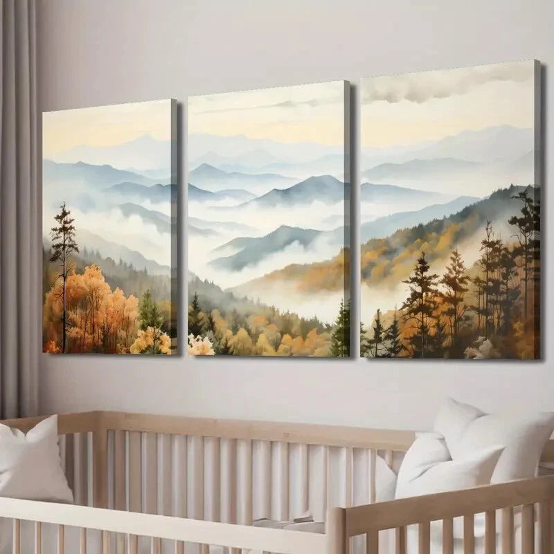 3pcs Great Smoky Mountains Autumn Perfect Wall Art Set Canvas Framed 40x60cm - High Quality Print 100% Australian Made Wall Canvas Ready to Hang - Bella Home Decor