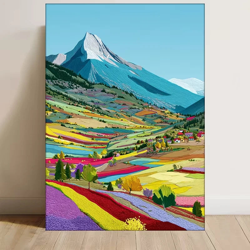 Colorful Fields, Snow-Capped Peaks Metal Print Ready to Hang