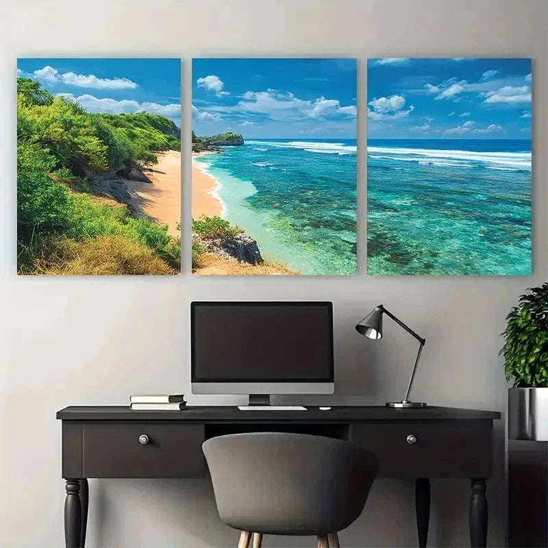 3pcs Indonesia Poster Beach Nature Perfect Wall Art Set Canvas Framed 50x70cm - High Quality Print 100% Australian Made Wall Canvas Ready to Hang