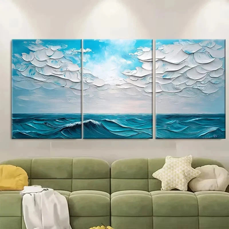 3pcs Sky And Sea Painting, Large Ocean Wall Art Set Canvas Framed 40x60cm - High Quality Print 100% Australian Made Wall Canvas Ready to Hang