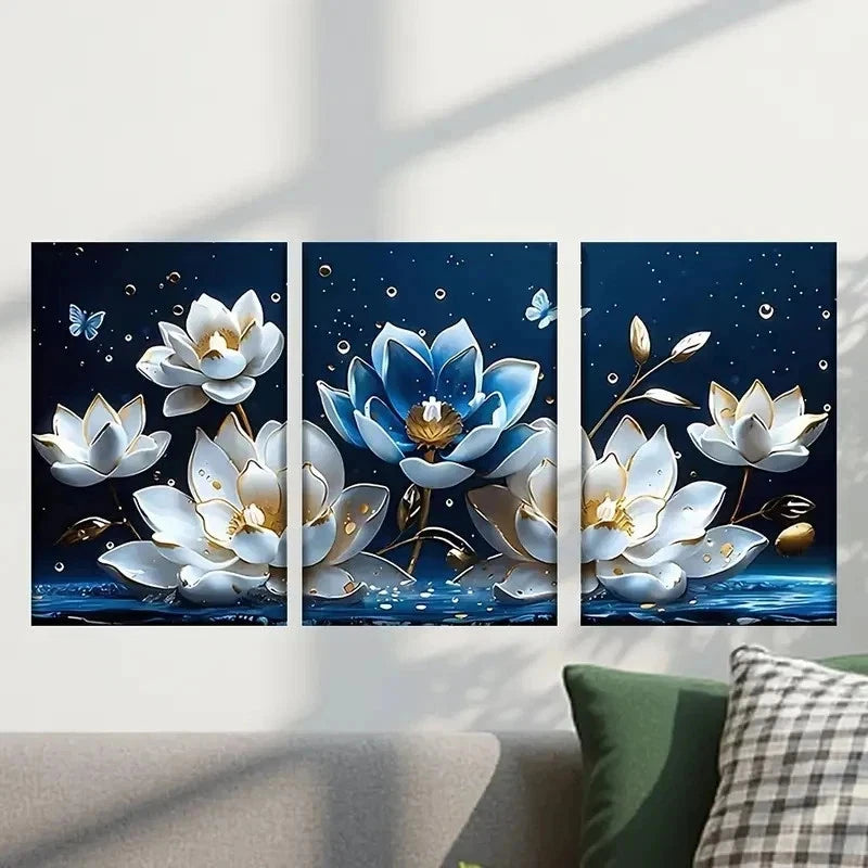 3pcs White Flowers Floating in The Water Wall Art Set Canvas Framed 50x70cm - High Quality Print 100% Australian Made Wall Canvas Ready to Hang