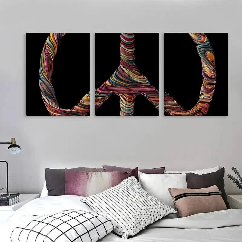 3pcs Peace Symbol Abstract Rainbow & Design Wall Art Set Canvas Framed 60x90cm - High Quality Print 100% Australian Made Wall Canvas Ready to Hang - Bella Home Decor