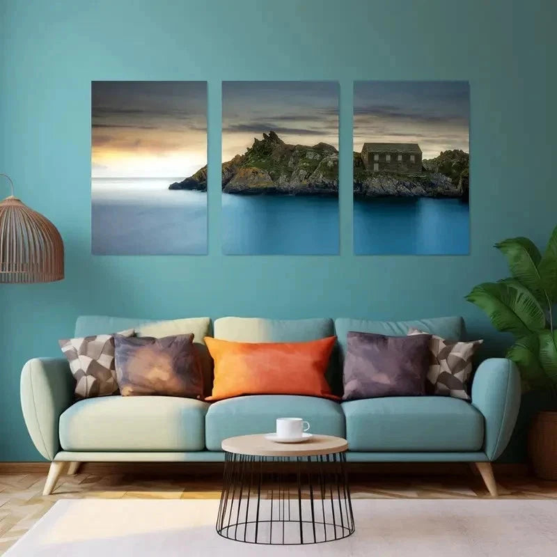 3pcs Seaside with Rocky Outcrop wall Art Set Canvas Framed 50x70cm - High Quality Print 100% Australian Made Wall Canvas Ready to Hang - Bella Home Decor