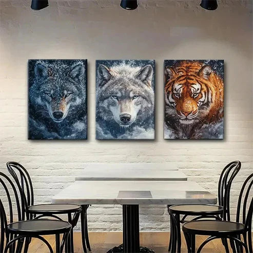 3pcs Majestic Wildlife Portraits Fierce Wall Art Canvas Unframed - High Quality Print 100% Australian Made Wall Canvas