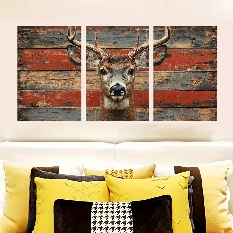 3pcs White Tailed Deer Wildlife Decor Wall Art Set Canvas Framed 40x60cm - High Quality Print 100% Australian Made Wall Canvas Ready to Hang - Bella Home Decor