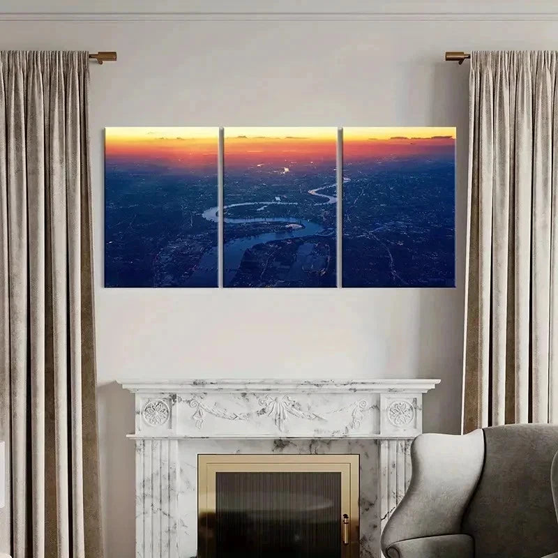 3pcs Cityscape At Sunset River Dense Building Wall Art Set Canvas Framed 50x70cm - High Quality Print 100% Australian Made Wall Canvas Ready to Hang - Bella Home Decor