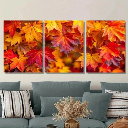 3pcs Vibrant Autumn Leaves Landscape Wall Art Set Canvas Unframed - High Quality Print 100% Australian Made Wall Canvas