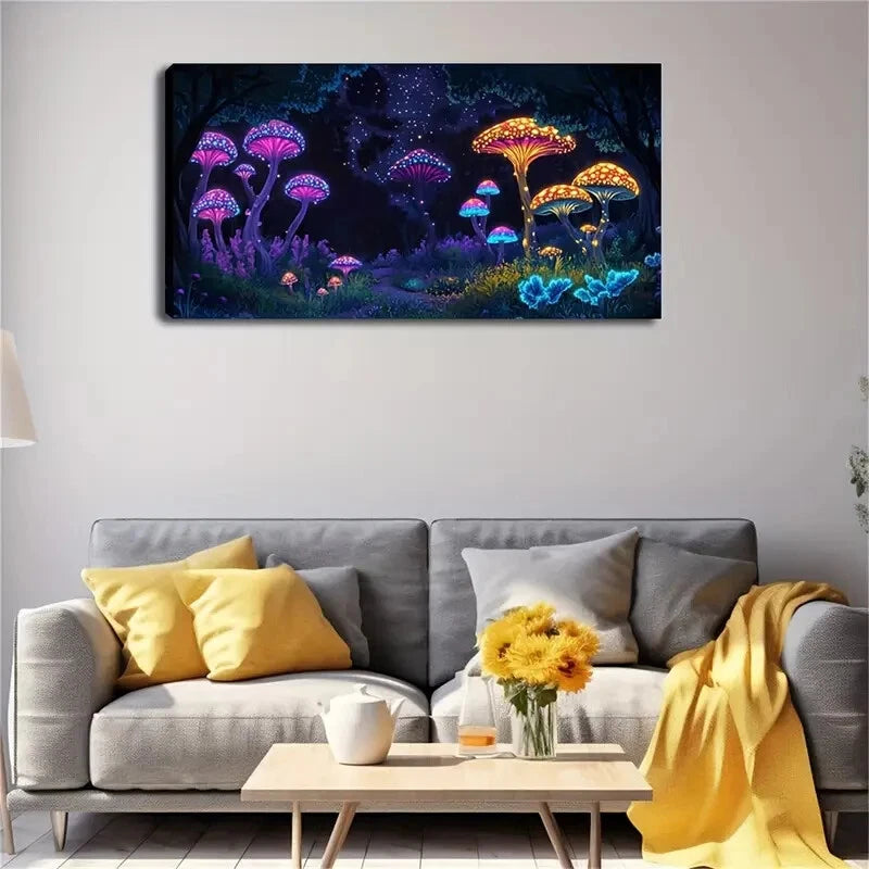 Mysterious Luminous Mushroom Wall Art Canvas Office Home Room Framed 120x60cm