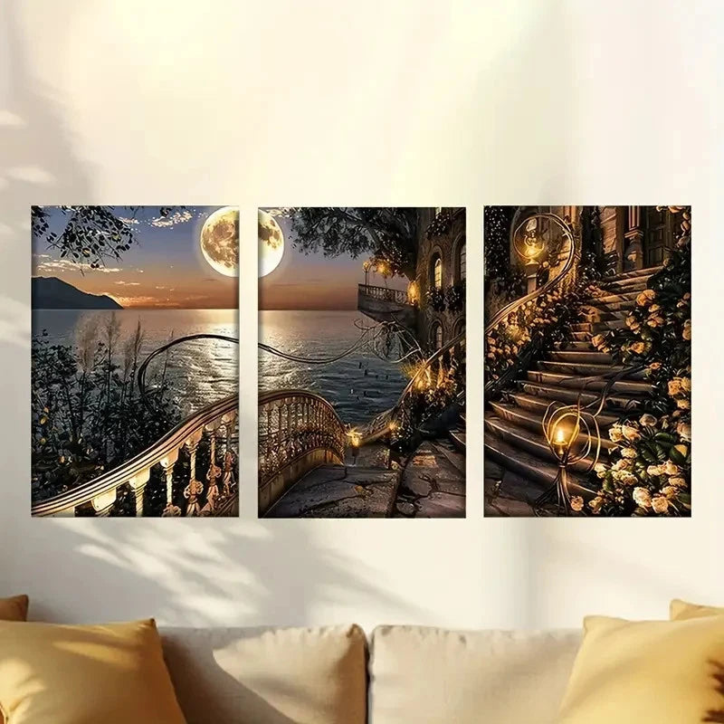 3pcs Charming dreamy moonlit night 40x60cm - High Quality Print 100% Australian Made Wall Canvas Ready to Hang - Bella Home Decor