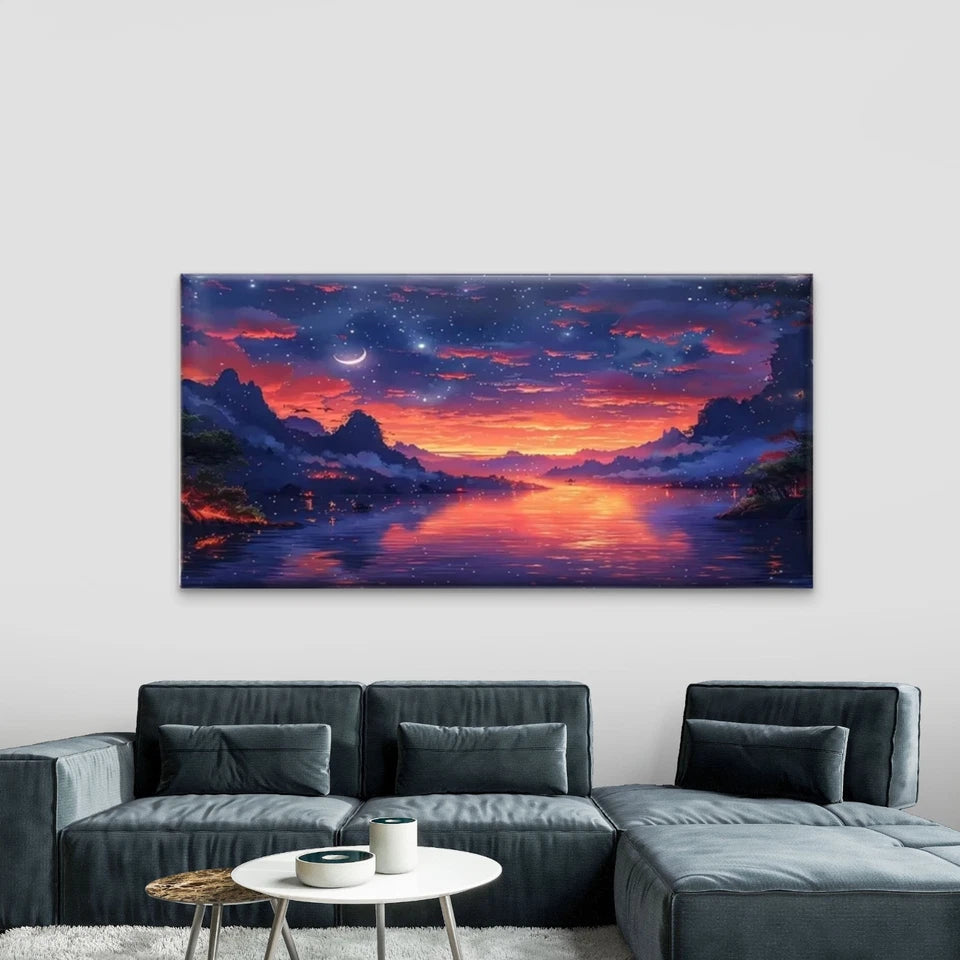 Red Leaf Path at Sunset Modern Wall Art Canvas Office Home Room Framed 120x60cm