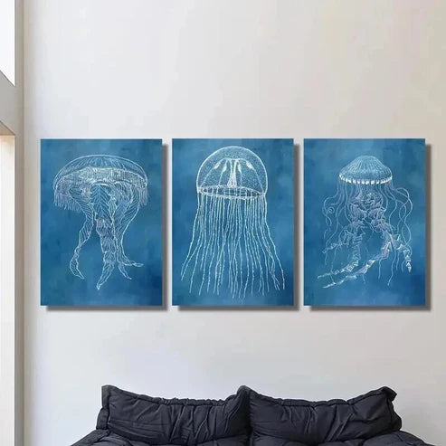 3pcs Luxury Jellyfish Mordai Blueprint Wall Art Canvas Unframed - High Quality Print 100% Australian Made Wall Canvas