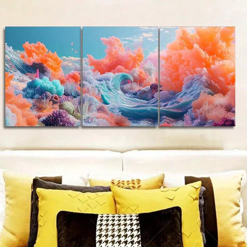 3 PCS A Sea With Different Colors Of Sea Waves Wall Art Set Canvas Unframed - High Quality Print 100% Australian Made Wall Canvas - Bella Home Decor