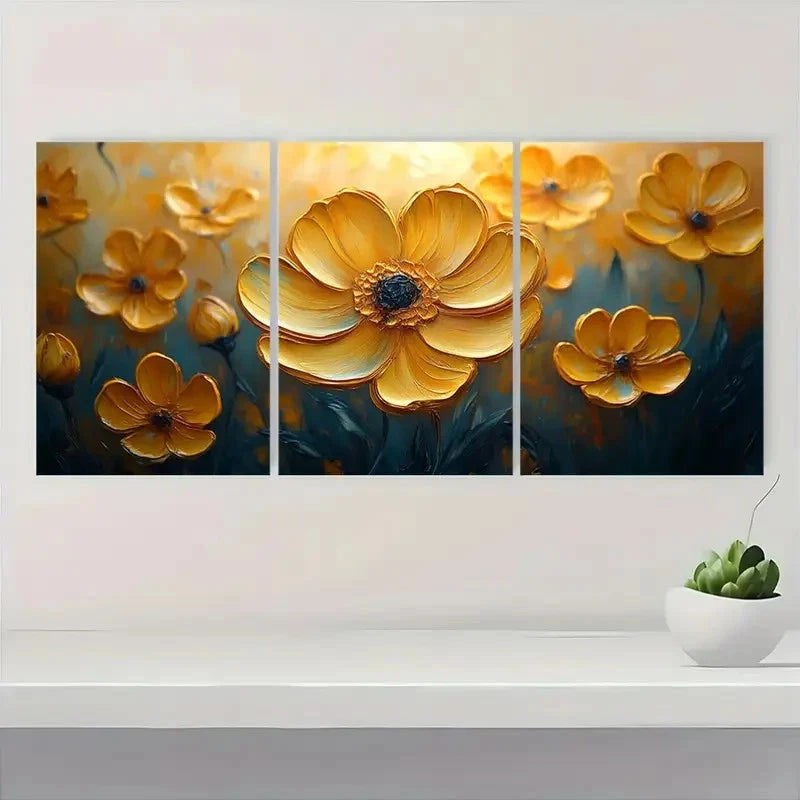 3pcs Yellow Wildflower Artwork AW Framed Wall Art Set Canvas Framed 50x70cm - High Quality Print 100% Australian Made Wall Canvas Ready to Hang - Bella Home Decor