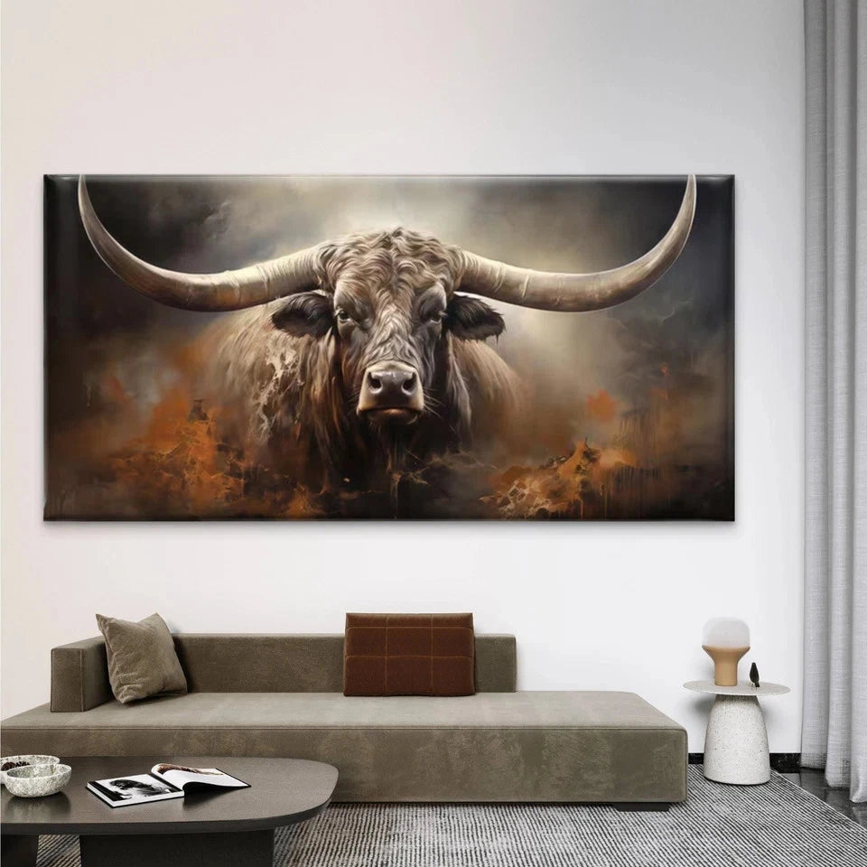 Classic Wild Bull Painting Wall Art Canvas Office Home Room Framed 120x60cm - Bella Home Decor