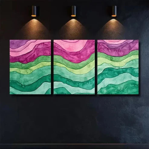 3pcs Summer Rice Paddy Ripples Watercolor Wall Art Set Canvas Unframed - High Quality Print 100% Australian Made Wall Canvas
