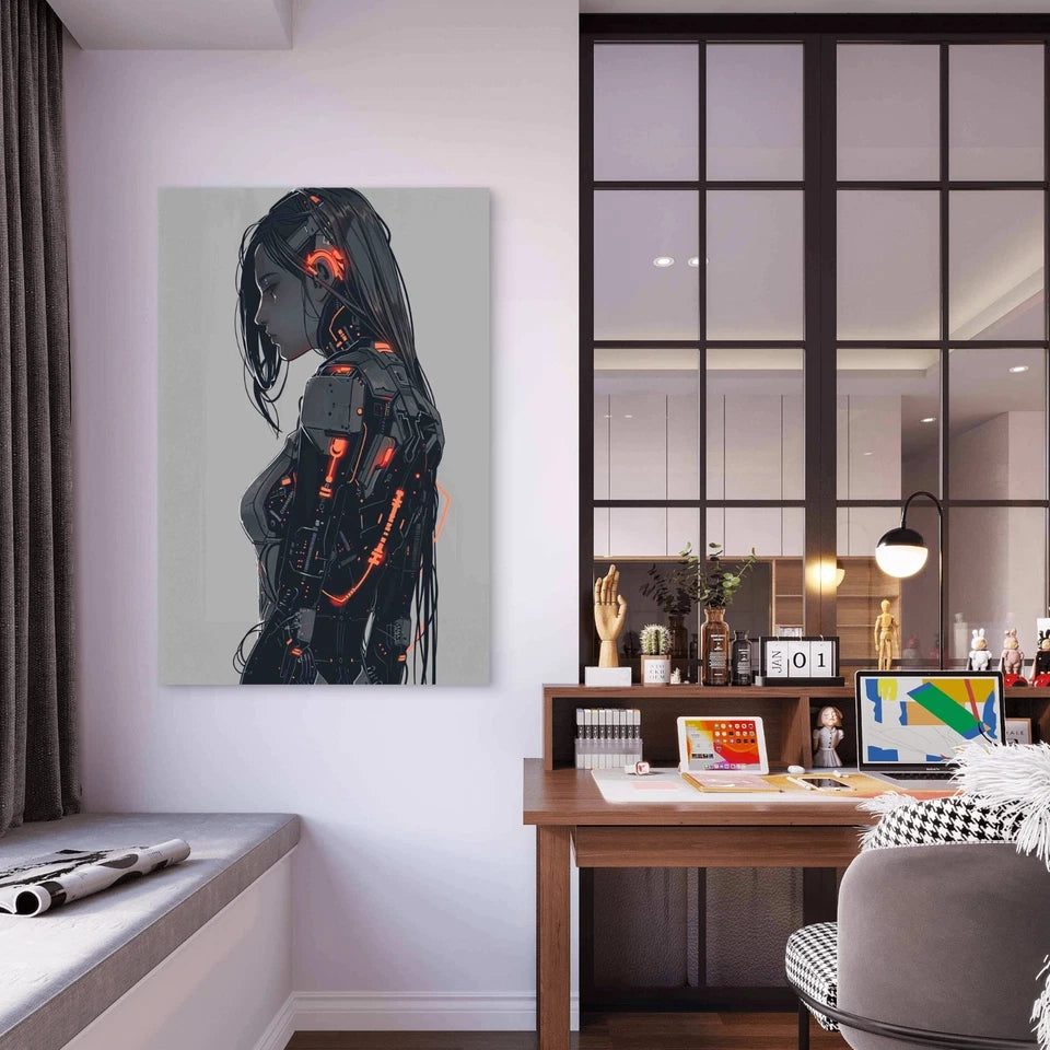Female Humanoid With Advanced Technology 40x60cm Metal Print Ready to Hang