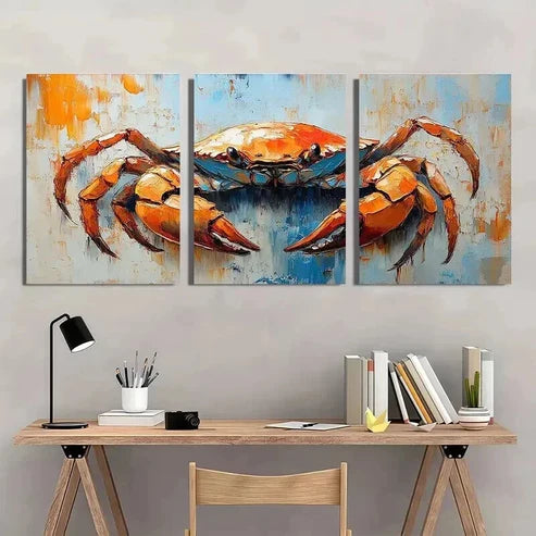 3pcs Blue & Orange Tone Crab Design Decor Wall Art Canvas Unframed - High Quality Print 100% Australian Made Wall Canvas - Bella Home Decor