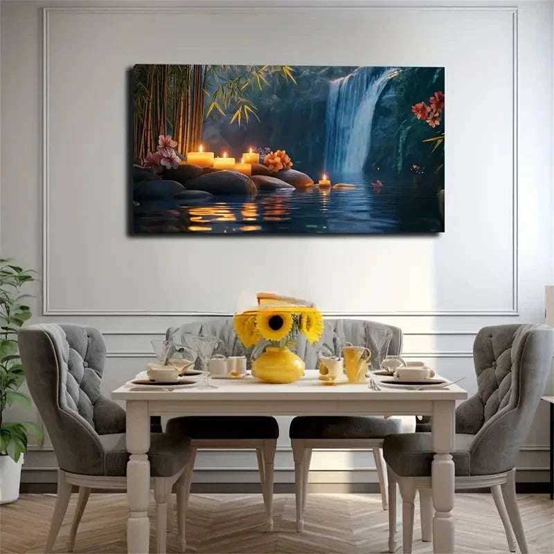 Serene Flowing Waterfall Lands Wall Art Canvas Office Home Room Framed 120x60cm
