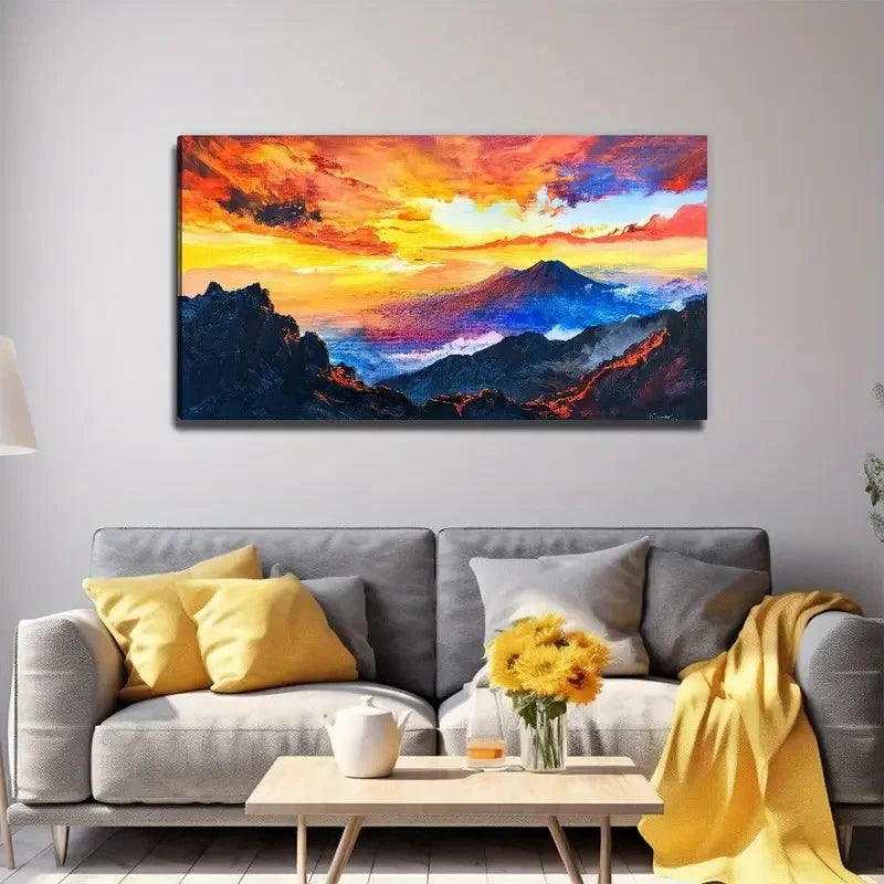 Vibrant Orange Red Yellow Blue Wall Art Canvas Office Home Room Framed 120x60cm