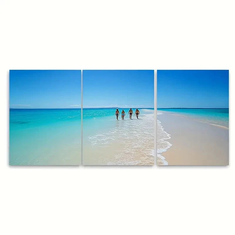 3pcs Four Mile Beach Australia Blue sky Wall Art Set Canvas Framed 60x90cm - High Quality Print 100% Australian Made Wall Canvas Ready to Hang - Bella Home Decor