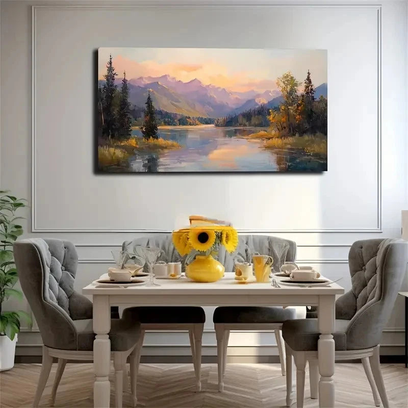 Tranquil Lake & Mountain Lands Wall Art Canvas Office Home Room Framed 120x60cm
