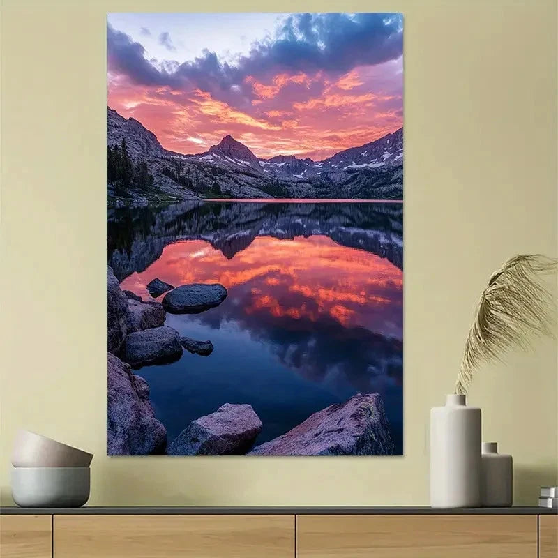 Turquoise Lake Mountain Reflection Scenic Poster 40x60cm Metal Print Ready to Hang