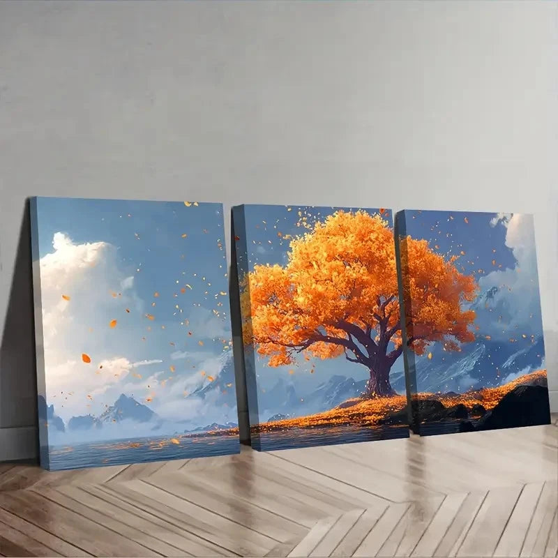 3pcs Vibrant Golden Leaves By Calm Wall Art Set Canvas Framed 60x90cm - High Quality Print 100% Australian Made Wall Canvas Ready to Hang