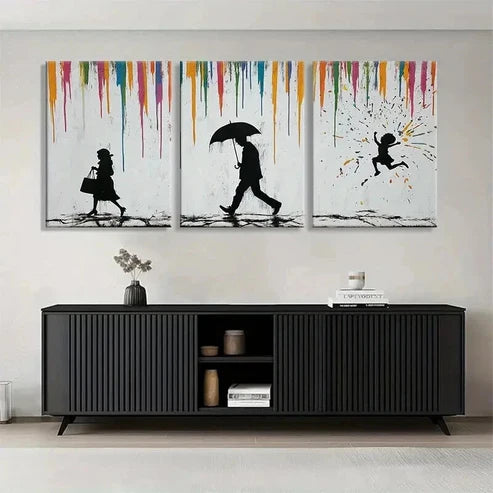 3pcs Colorful Silhouette Walking Figures Perfect Wall Art Set Canvas Unframed - High Quality Print 100% Australian Made Wall Canvas - Bella Home Decor