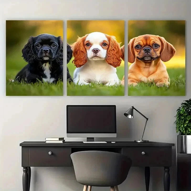 3pcs Playful Puppies Labrador Pug Perfect Wall Art Set Canvas Framed 50x70cm - High Quality Print 100% Australian Made Wall Canvas Ready to Hang