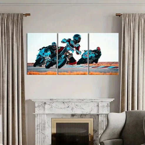 3pcs Motorcycle Racing Modern Wall Art Canvas Unframed - High Quality Print 100% Australian Made Wall Canvas