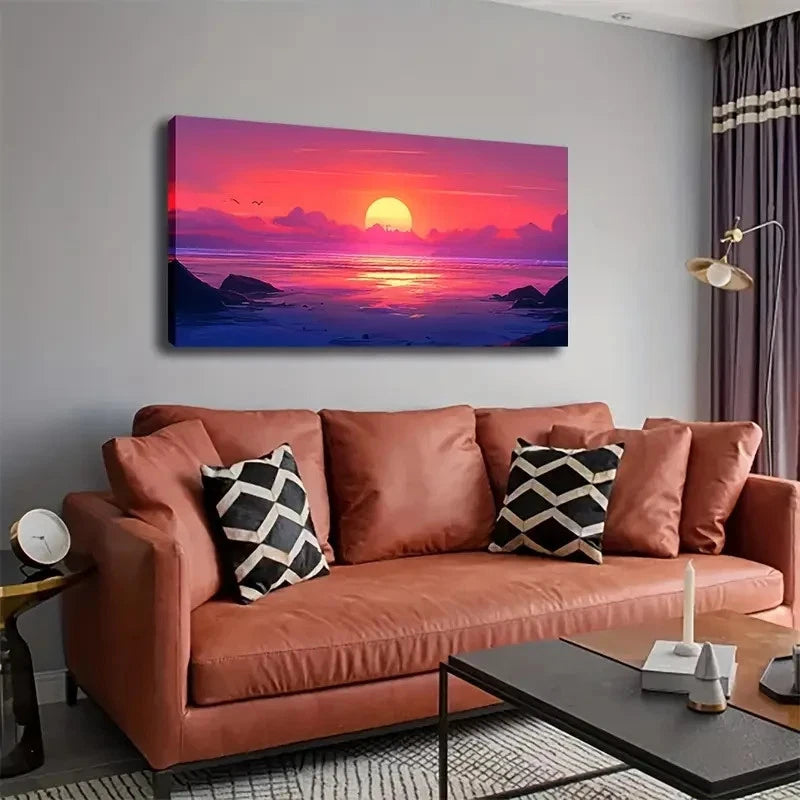 Rocky Landscape Vibrant Sky Wall Art Canvas Office Home Room Framed 120x60cm