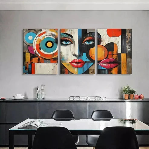 3pcs Abstract Geometric Pop Colorful Art Set Canvas Unframed - High Quality Print 100% Australian Made Wall Canvas - Bella Home Decor