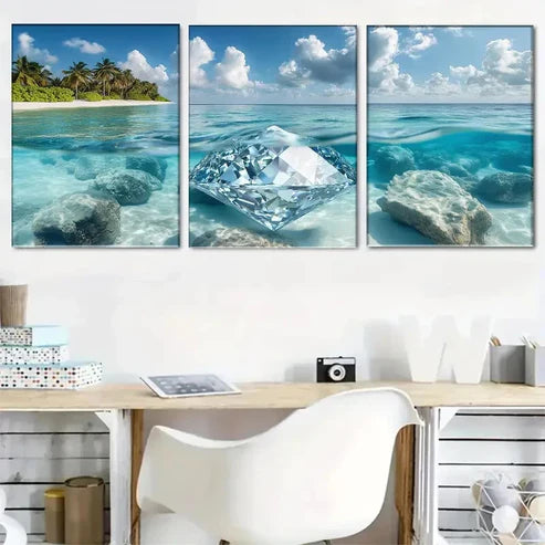 3pcs Underwater Diamond with Tropical Perfect Wall Art Set Canvas Unframed - High Quality Print 100% Australian Made Wall Canvas
