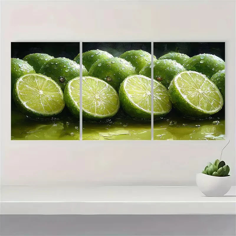 3pcs Green Lime Slices Oil Painting Artwork Wall Art Set Canvas Framed 40x60cm - High Quality Print 100% Australian Made Wall Canvas Ready to Hang