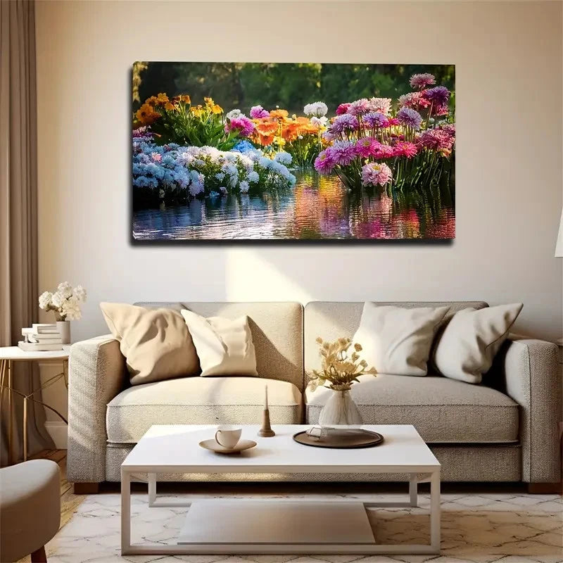 Flowers Blooming The Lake Wall Art Canvas Office Home Room Framed 120x60cm