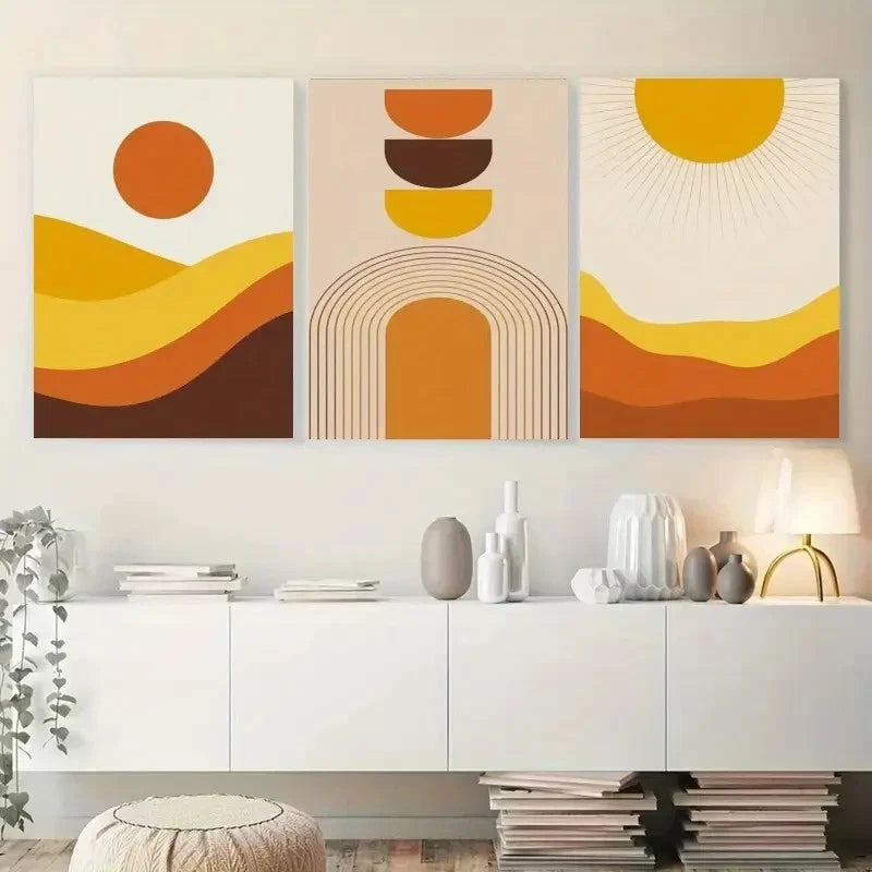3pcs Sun, Arches, Rays Wall Art Set Canvas Framed 60x90cm - High Quality Print 100% Australian Made Wall Canvas Ready to Hang