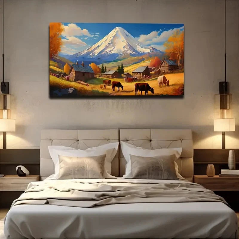 Herds Of Cattle And Sheep Wall Art Canvas Office Home Room Framed 120x60cm