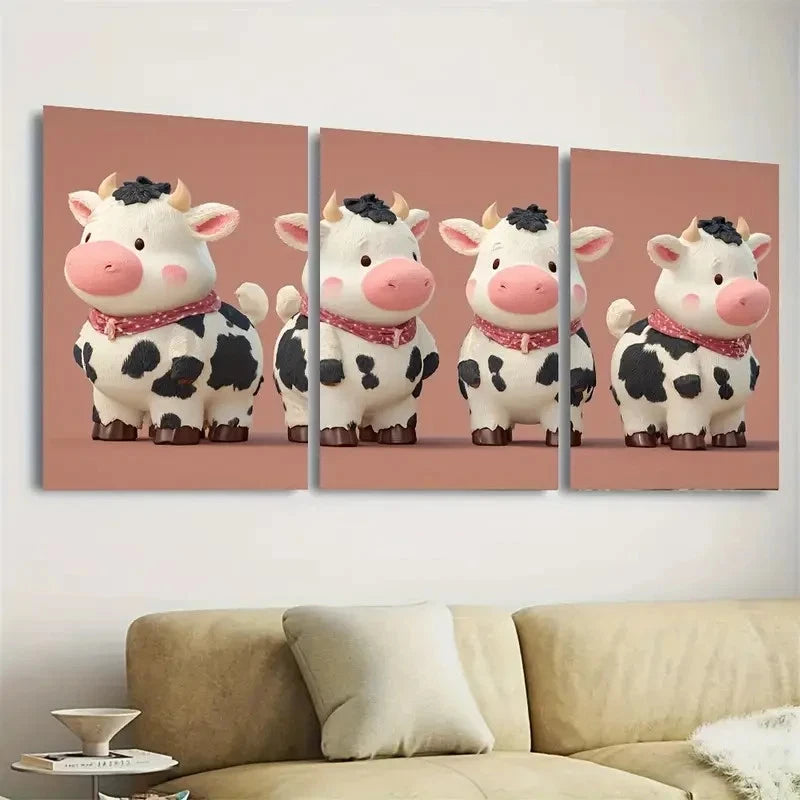 3pcs Farm Style, cute cow Wall Art Set Canvas Framed 40x60cm - High Quality Print 100% Australian Made Wall Canvas Ready to Hang