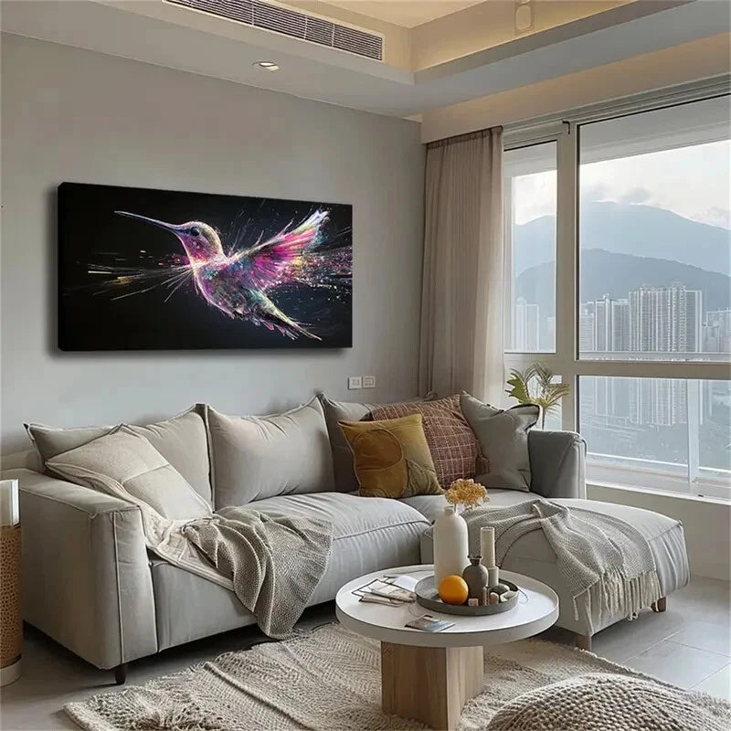 Colorful Feathered Bird in Mid Wall Art Canvas Office Home Room Framed 120x60cm - Bella Home Decor